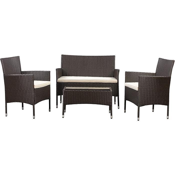 4 PC Outdoor Garden Rattan Patio Furniture Set Cushioned Seat Wicker Sofa