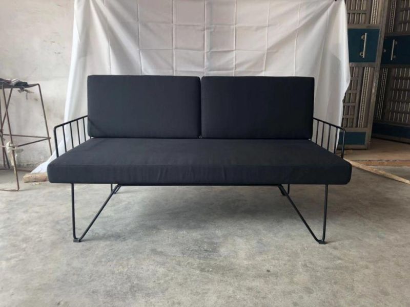 High-Quality Blue Fabric Upholstered Metal Frame 2 Seats Couch Sofa with Arms for Apartment