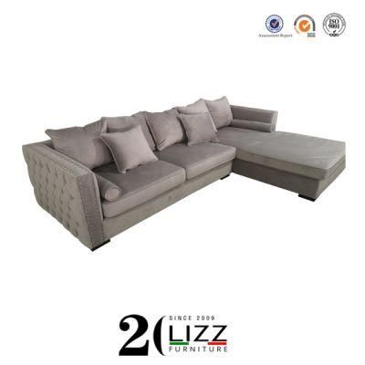 Commercial Affordable Home Furniture L Shape Corner Velvet Fabric Sofa