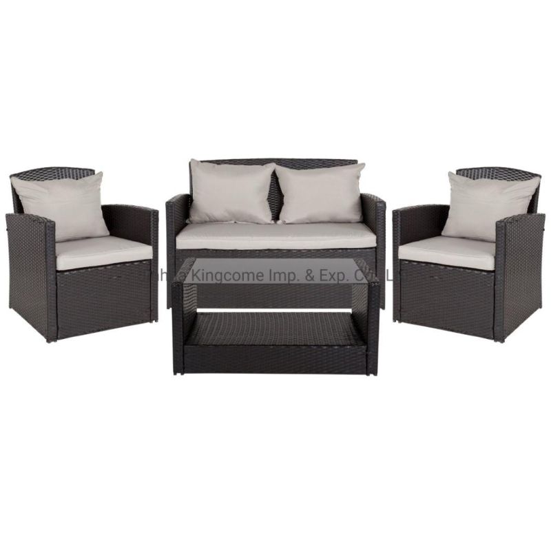 Rattan Garden Furniture Set Gray Color with Cushion and Coffee Table Leisure Garden Sofa Set