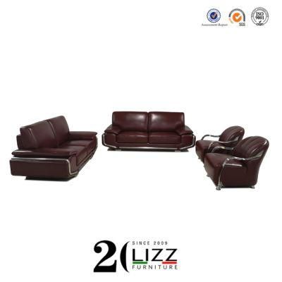 Modern Couch Genuine Leather Living Room Sofa Set with Stainless Steel