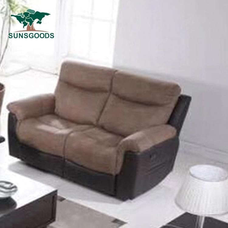 Fabric Massage Black and Brown Leather Recliner Sofa Set for Living Room