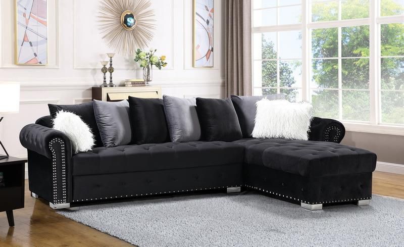 Living Room Sectional Fabric Sofa with Fur Pillows