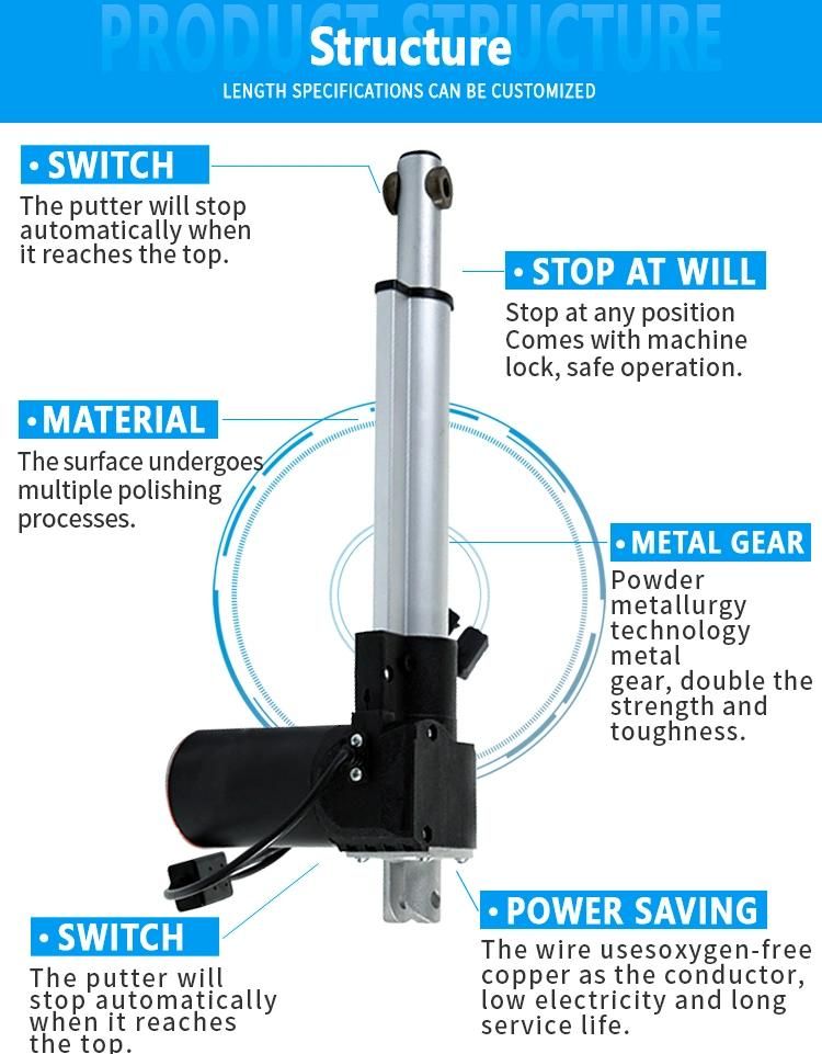 12V 24V Brush Motor 6000n 600kg IP65 Waterproof Recliner Chair Sofa Electric DC Linear Actuator Compact Design and Low Price