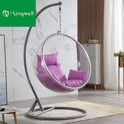Basket Nordic Hanging Egg Swing Balcony Leisure Sofa Swivel Clear Acrylic Hammock Chair with Stand &amp; Cushions
