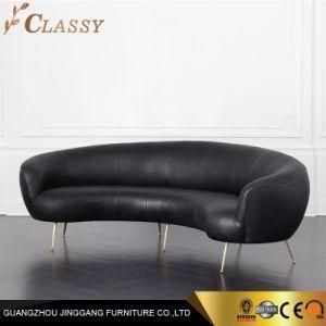 Modern Luxury Black Leather Sofa with Metal Legs