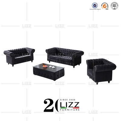 Vintage Black UK Style Home Office Living Room Furniture Modern Fabric Sofa Leisure Velvet Couch