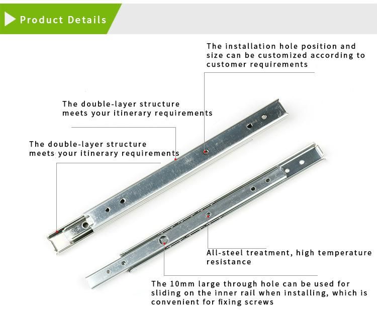 Three-Section Double-Layer 3/4 Telescopic High Temperature Stainless Drawer Slides