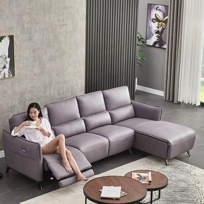 Factory Directly Supply Leather Sectional Home Sofa Set USB Charging Electric Relax Recliner Function Sofa