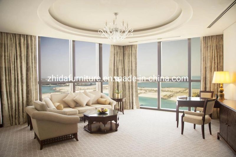 Zhida 5 Star Hotel Furniture Solid Wood Veneered Panel Modern Master Bedroom Furniture Set King Size Bed with Leisure Sofa