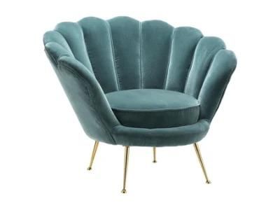 Latest Home Furniture Fabric Sofa Chair Velvet Plush Flower Shell Chair with Golden Legs Accent Chair