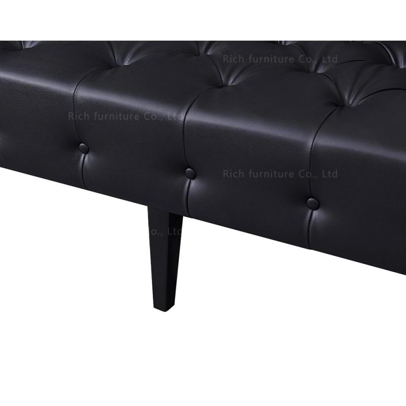 Classic Vintage Black Tufted Couch Chesterfield Leather Sofa for Living Room Furniture