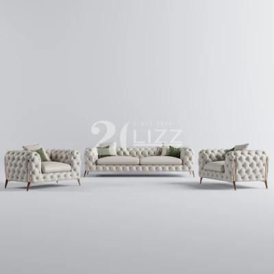 Modern Style Minimalistic Commercial Home Furniture Stainless Steel Leg Italian Leather Sofa