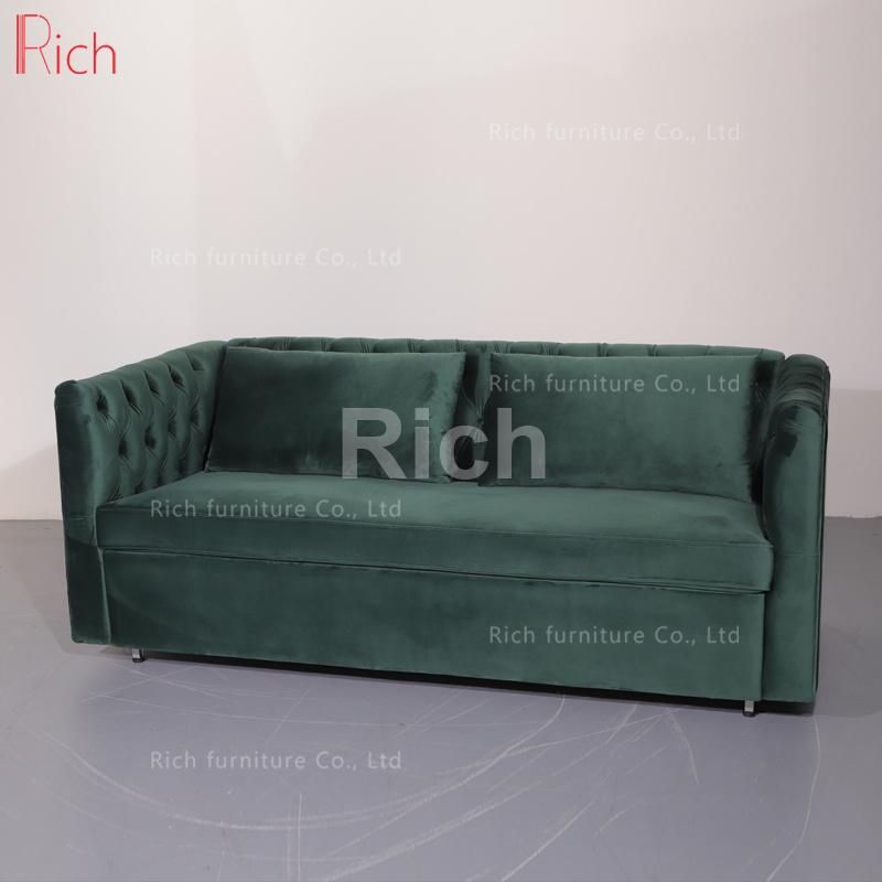 Design Modern Tufted Hotel Room Green Fabric Velvet Sofa Bed