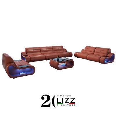 Italian Furniture Modern 1+2+3 Comfortable Leather Sofa with LED