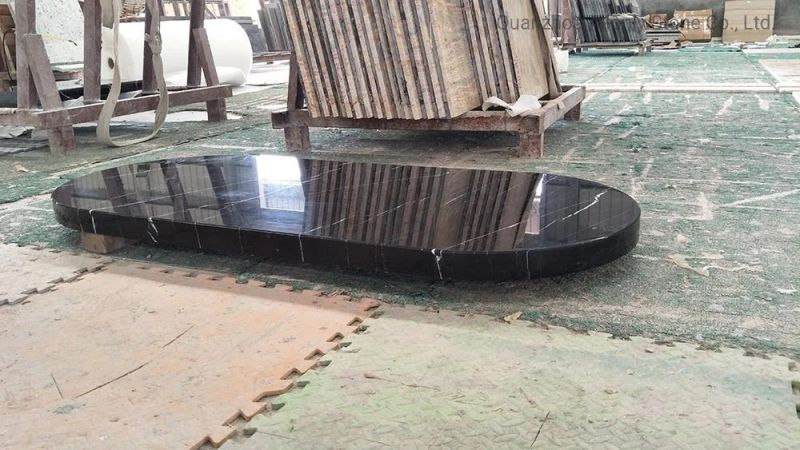China Cheap Black Marquina Marble Table Top with Stone Base