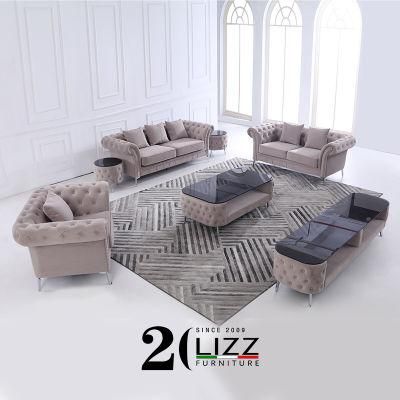 China Manufacturer Modern Living Room Furniture Leisure Home Velvet Chesterfield Wholesale Upholstered Fabric Sofa