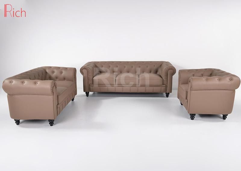 Wholesale Beige Leather PU Classic Chesterfield Sofa Furniture Couch for Hotel Living Room