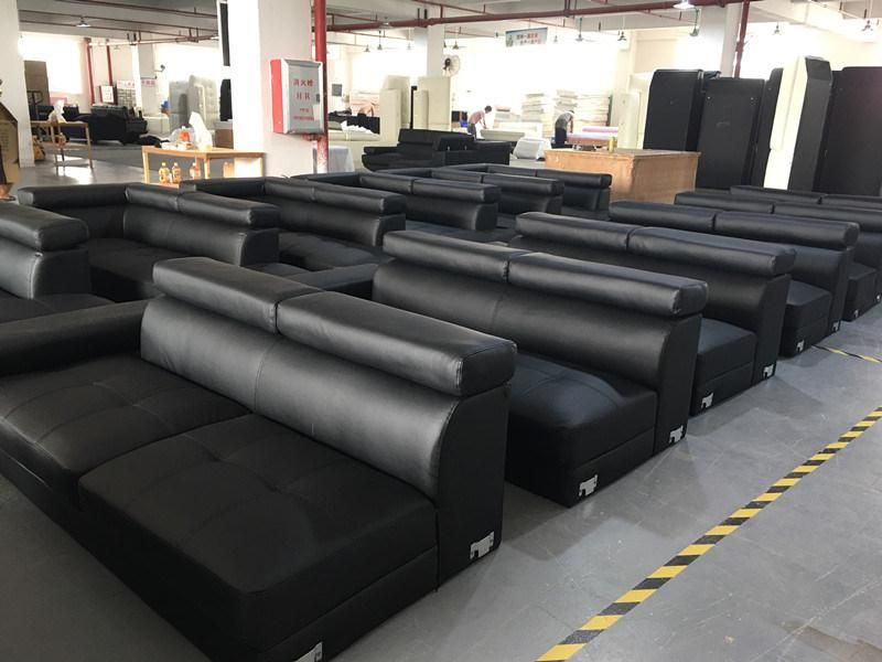 Modern PU Sectional Sofa with Ajustable Headrest and Arm for Living Room Furniture
