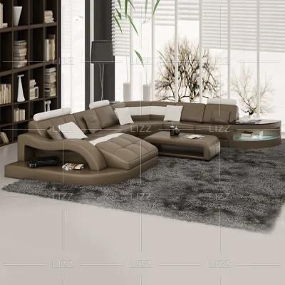New Age European Living Room Furniture Leather Sofa with LED Light