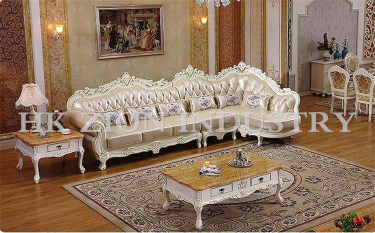 Royal Living Room Furniture Sets Luxury Leisure Chaise L Shape Sofa Corner Sofa European Style Geniue Leather Wooden Home Living Room Sofa