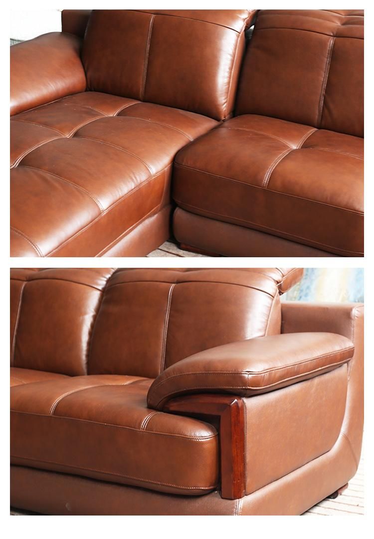 Brown Leather Living Room Sectional L Shape Modern Sofa