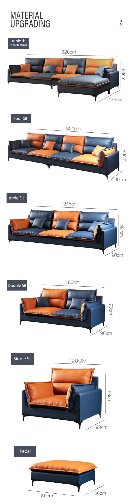 Customized Newest Style Home Furniture 1 2 3 Seater Sofa Set