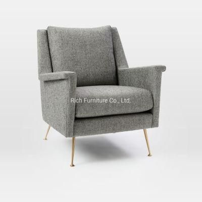 Modern Design Scandinavian Fabric Linen Single One Seater Sofa with Metal Legs Hotel Restaurant Grey