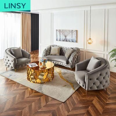Linsy Luxury Tufty Sofa Set Chesterfield Gray Velvet Sofa Yp2164