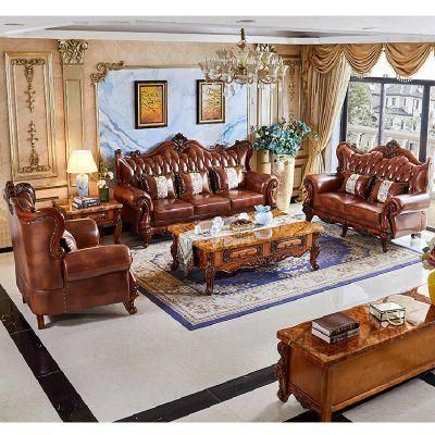 Classic Leather Sofa with Marble Table in Optional Sofas Seats and Couch Furniture Color
