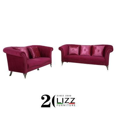 Classic Chesterfield Design Living Room Furniture Italy Fabric Velvet Sofa Set