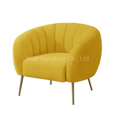 Living Room Furniture Lily Pumpkin Fabric Velvet Sofa Couch with Metal Legs Modern Sofa Chair