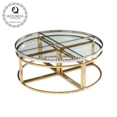 Stainless Steel Home Furniture Sofa Table Expansible Round Glass Coffee Table in Living Room