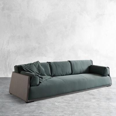 Contemporary Furniture Fabric Genuine Leather Soft Slim Sofa Modern Upholstered Living Room Couch for Home