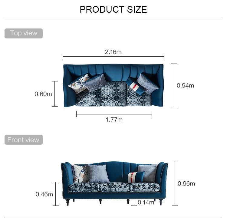Linsy Factory Price Blue White 3 1 Seat American Style Classic Fabric Sofa S031