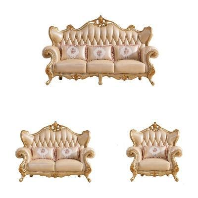 Wood Carved Classic Leather Sofa in Optional Sofas Seats and Furnitures Color