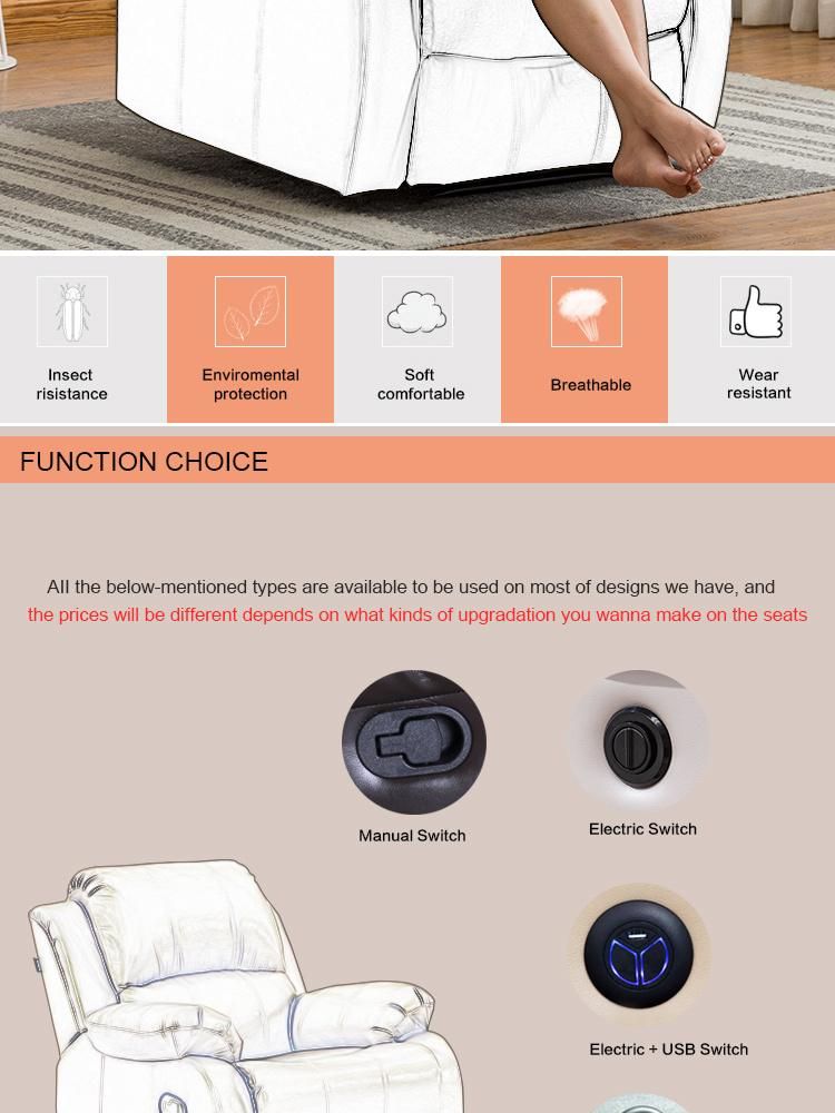 8 Point Vibration Massage Recliner Sofa with Manual Function