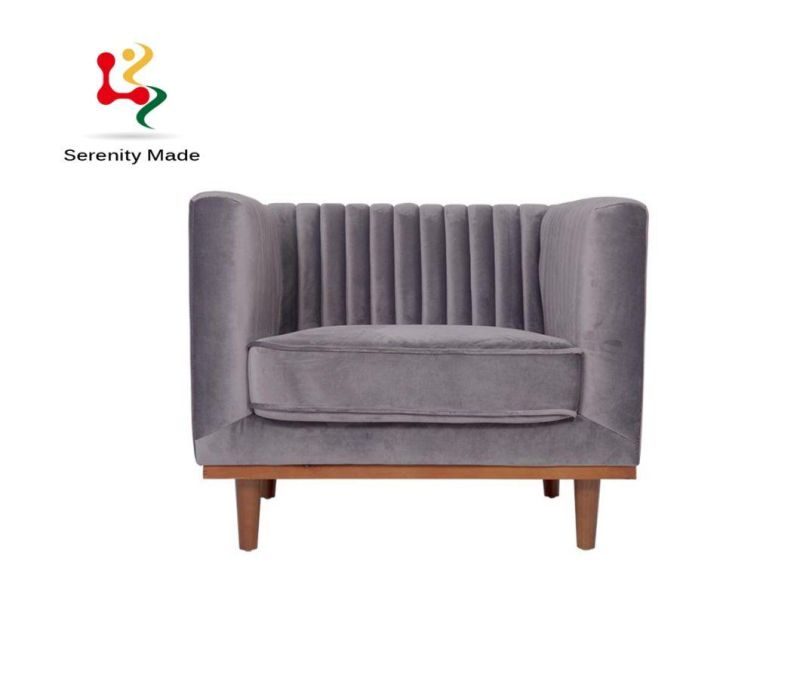 Living Room Furniture Grey Upholstered Wood Legs Couch Lounge Sofa with High Armrests