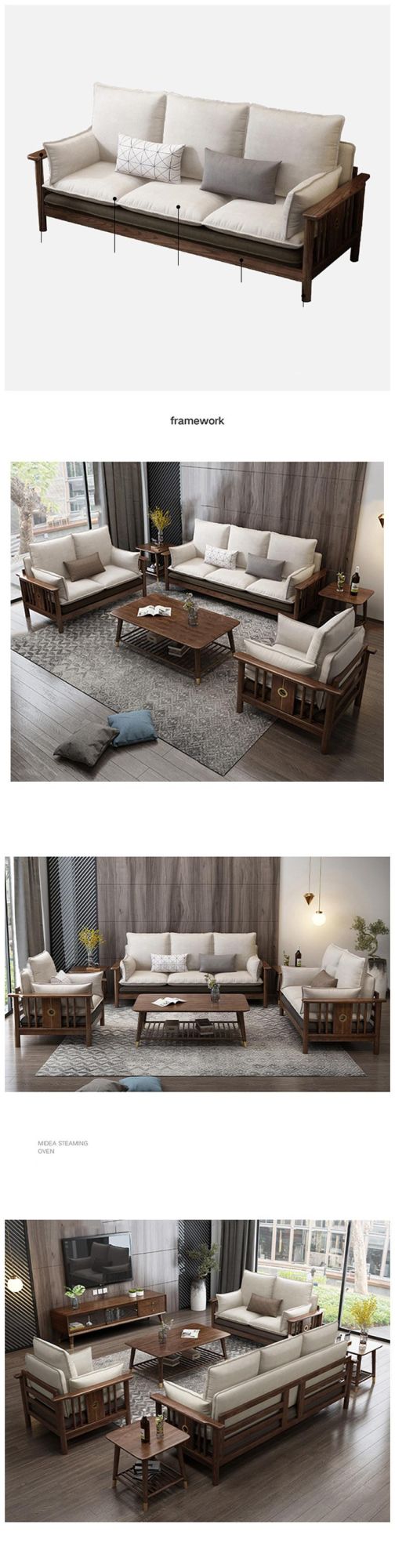 Nordic Solid Wood Ash Wood Sofa Living Room Combination New Chinese Style Modern Guest Light Luxury Furniture Fabric Sofa 0028