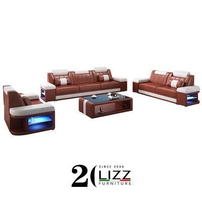 Office Hotel Home Furniture Set Divany Modern Genuine Leather Sectional LED Leisure Sofa