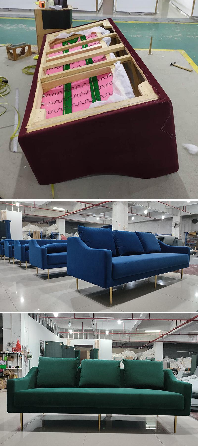 Leisure Velvet Fabric Sofa with Slope Arm