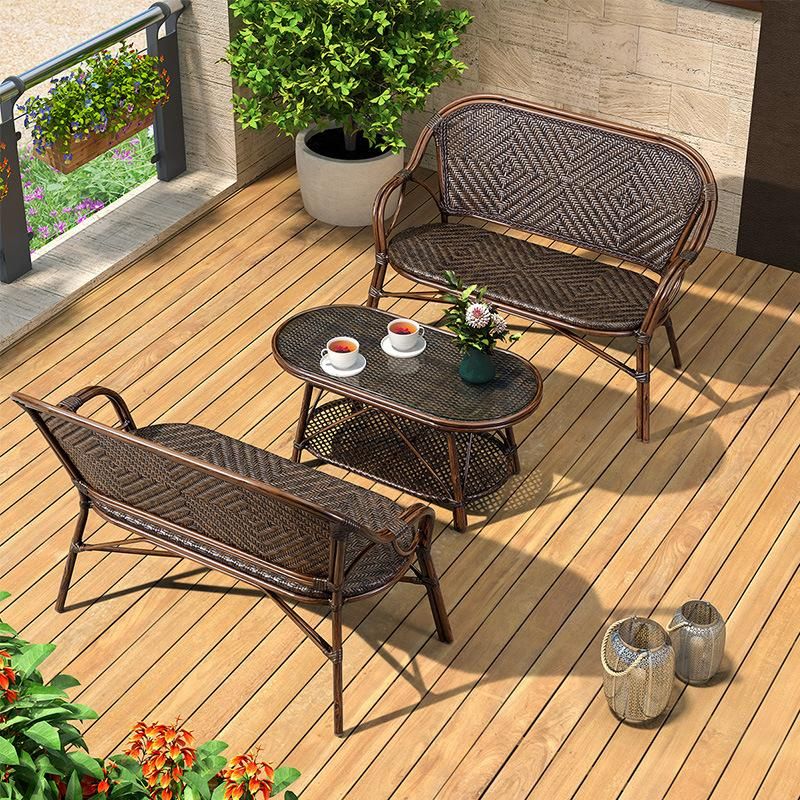 Waterproof Outdoor Contemporary Hotel PE Rattan Patio Sofa with Tea Table