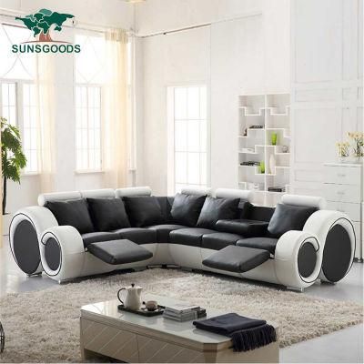 Italian Modern L Shape Corner Living Room Home Genuine Leather Luxurious Wood Frame Sofa