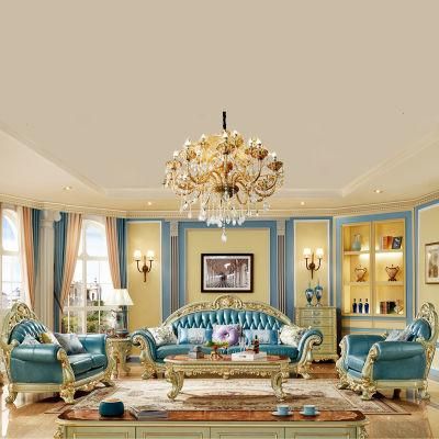 Wood Carved Living Room Luxury Sofa in Optional Couch Seat and Furniture Painting Color