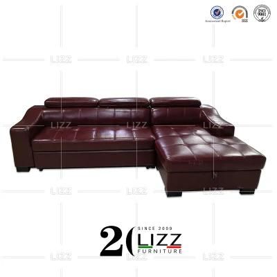 Popular Modern Real Leather Home Furniture Leisure L Shape Geniue Leather Sofa with Sofa Bed