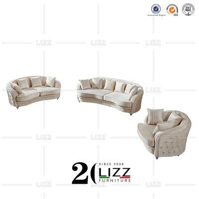 Newly Design Amercian Modern Leisure Home Velvet Fabric Curved Sofa Couches with Coffee Table