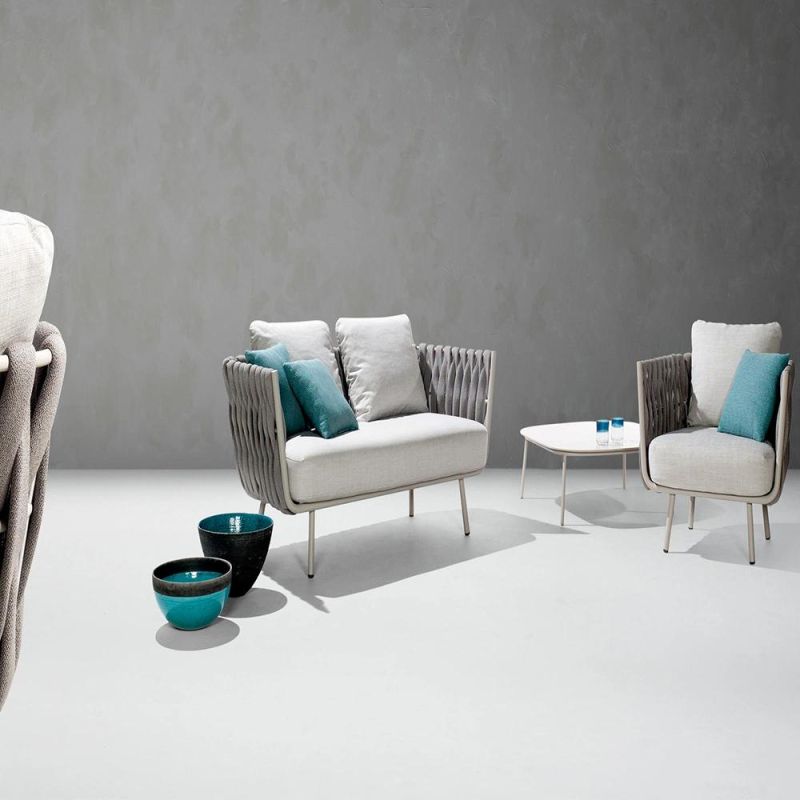 Patio Rattan Furniture Set Garden Modular Sofa with Marble Table