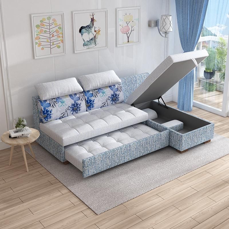 Mini Fabric Sectional Couch Living Room Coner L Shape Sofa Cum Bed with Storage
