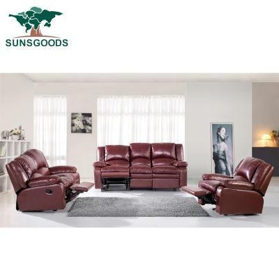 Best Selling Red Wine Color Manual Recliner Bonded Leather Sofa Furniture