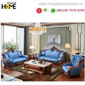 2018 New Solid Wood European Style Leather Sofa for Home Living Room (T03)